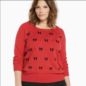 Torrid Red Black Bow Print Scoop Neck z Sweater Size 00